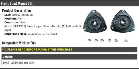 Front Upper Suspension Strut Mount Set of 2 - Compatible with 2015-2020 Subaru WRX in Saudi Arabia