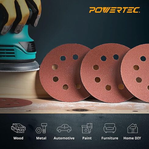 POWERTEC 100PK، أقراص صنفرة بخطاف وحلقة مقاس 5 بوصات و8 فتحات، 40 حبيبة، ورق صنفرة لآلات الصنفرة المدارية العشوائية، 45004-P4 in Saudi Arabia