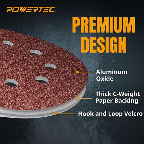 POWERTEC 100PK، أقراص صنفرة بخطاف وحلقة مقاس 5 بوصات و8 فتحات، 40 حبيبة، ورق صنفرة لآلات الصنفرة المدارية العشوائية، 45004-P4 in Saudi Arabia