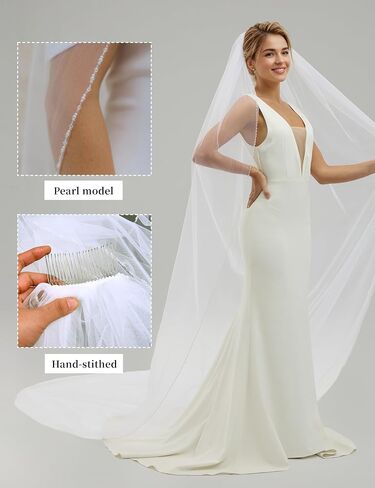 Wedding Veil for Bride 1 Tier Bridal Veil with Pearls and Crystals Beaded Edge for Women and Bride in Saudi Arabia