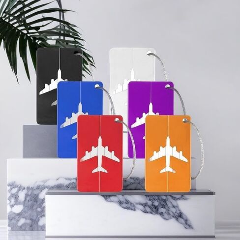 6 Pcs Luggage Tag, 7.5x4.5cm Aluminum Luggage Tag for Suitcases with Stainless Steel Loop, Suitcase Tags Bag Tags for Luggage (Gold, Purple, Silver, Black, Blue, Red) in Saudi Arabia