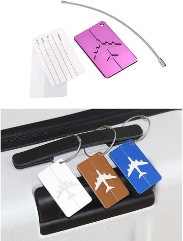 6 Pcs Luggage Tag, 7.5x4.5cm Aluminum Luggage Tag for Suitcases with Stainless Steel Loop, Suitcase Tags Bag Tags for Luggage (Gold, Purple, Silver, Black, Blue, Red) in Saudi Arabia