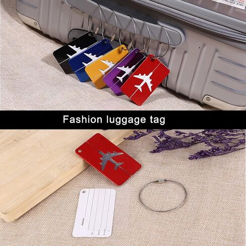 6 Pcs Luggage Tag, 7.5x4.5cm Aluminum Luggage Tag for Suitcases with Stainless Steel Loop, Suitcase Tags Bag Tags for Luggage (Gold, Purple, Silver, Black, Blue, Red) in Saudi Arabia