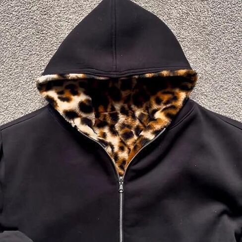 CUTEGAL Zip Up Hoodie Oversized Leopard Print Jacket Reversible Streetwear Fall Grunge Hoodies Streetwear in Kuwait