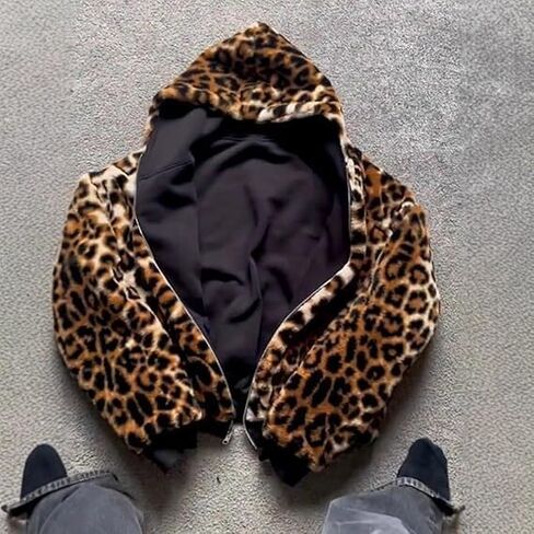 CUTEGAL Zip Up Hoodie Oversized Leopard Print Jacket Reversible Streetwear Fall Grunge Hoodies Streetwear in Kuwait