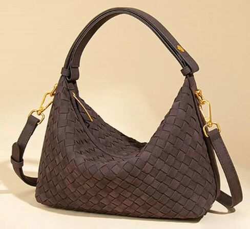 Women's Suede Woven Bag Shoulder Tote Purse Retro Crossbody Handbag Clutch Woven Tote Bag Slouchy Crescent Satchel in Kuwait