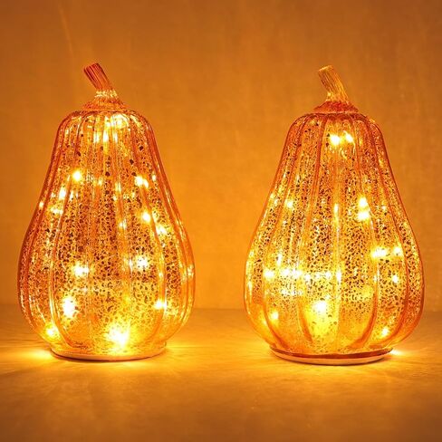 DECORKEY Fall Decorations for Home, Set of 3 Glass Pumpkin with LED Lights Thanksgiving Table Decor, Timer Lighted Pumpkin Decorations for Indoor Fall Mantel Decorating (Orange) in Kuwait
