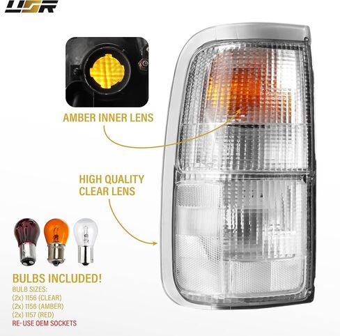 USR 93-98 T100 أضواء إشارة الانعطاف - الزاوية الأمامية + مصابيح إشارة الانعطاف الممتصة للصدمات لشاحنة بيك اب Toyota T-100 1993-1998 (إجمالي 4 قطع متطابقة، جميع العدسات الشفافة و4 لمبات كهرمان متضمنة) in Kuwait
