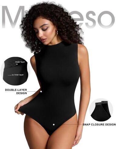 Women's Mock Neck Sleeveless Bodysuit Double-Lined Tank Top Slim Fit Stretchy Tank Top, Suitable for Going Out in Kuwait