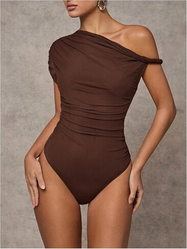 SweatyRocks Women's Off the Shoulder Bodysuit Leotard Short Sleeve Ruched Y2k Going Out Tops in Saudi Arabia