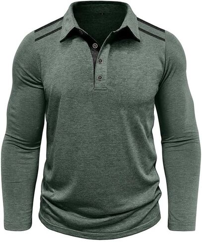 Mens Casual Long Sleeve Polo Shirts Classic Button Golf Shirt Cotton Collared Polo Tee Shirts Stylish Tops in Saudi Arabia