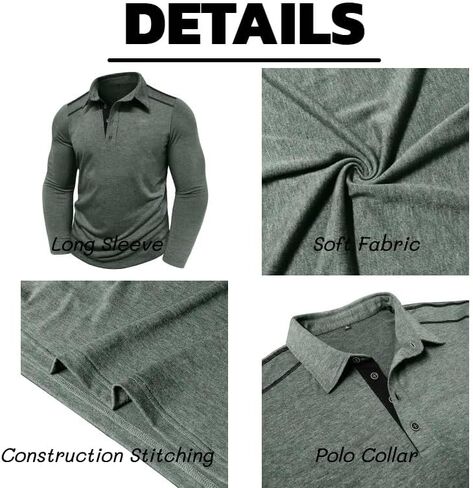 Mens Casual Long Sleeve Polo Shirts Classic Button Golf Shirt Cotton Collared Polo Tee Shirts Stylish Tops in Saudi Arabia