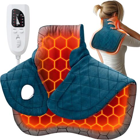Graphene-Infused Heating Pad for Neck and Shoulders and Back Pain Relief,Upgraded Weighted 3X Deeper Heat Therapy Wrap with 6 Temperature Settings & 4 Auto-Off Timers,Large Heated Wrap, 23"x19" in Kuwait