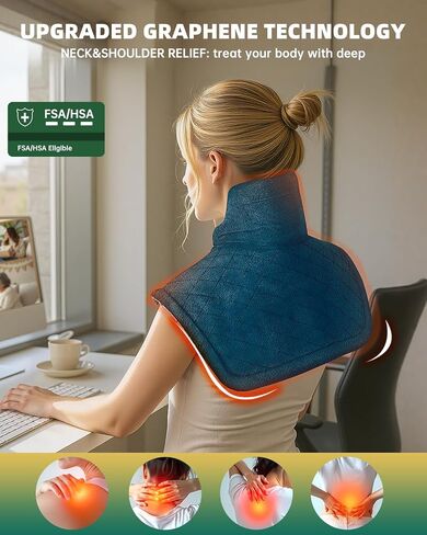 Graphene-Infused Heating Pad for Neck and Shoulders and Back Pain Relief,Upgraded Weighted 3X Deeper Heat Therapy Wrap with 6 Temperature Settings & 4 Auto-Off Timers,Large Heated Wrap, 23"x19" in Kuwait