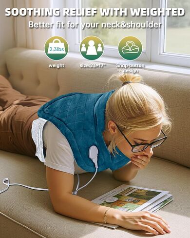 Graphene-Infused Heating Pad for Neck and Shoulders and Back Pain Relief,Upgraded Weighted 3X Deeper Heat Therapy Wrap with 6 Temperature Settings & 4 Auto-Off Timers,Large Heated Wrap, 23"x19" in Kuwait
