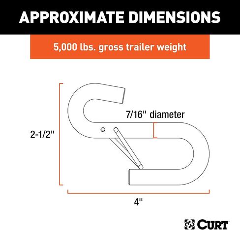 CURT 81820 7/16-Inch Certified Trailer Safety Chain S-Hook with Latch, 5,000 lbs, CLEAR ZINC in Saudi Arabia