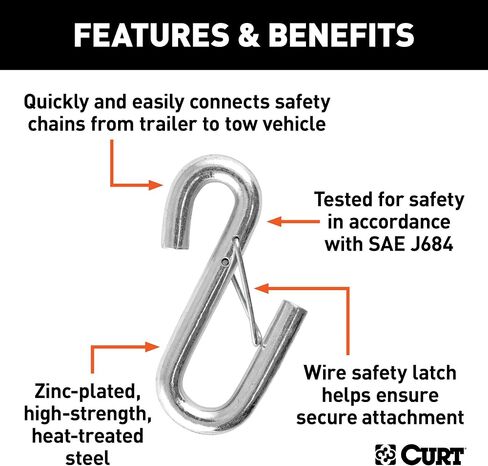 CURT 81820 7/16-Inch Certified Trailer Safety Chain S-Hook with Latch, 5,000 lbs, CLEAR ZINC in Saudi Arabia