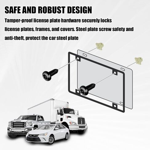 4 Set Anti Theft License Plate Screws Kits, License Plate Fasteners, Stainless Steel Rustproof Security Bolts Fasteners, M6 (1/4") Tamper Proof Screws for Front Rear Frame Holder Mounting in Kuwait