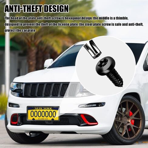4 Set Anti Theft License Plate Screws Kits, License Plate Fasteners, Stainless Steel Rustproof Security Bolts Fasteners, M6 (1/4") Tamper Proof Screws for Front Rear Frame Holder Mounting in Kuwait