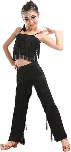 Latin Dance Costumes Ballroom Plus Size Fringe Tassel Dress Pants Girls Sequin Salsa Samba Stage Outfits Costume for Dance and Performance(Green,160cm) in Saudi Arabia