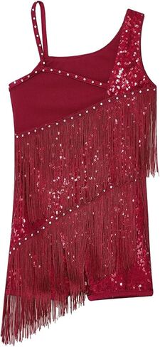 Sequins Latin Dance Dress for Girls Sleeveless Fringe Tassel Modern Ballroom Tango Rumba Salsa Professional Dancewear for Dance and Performance(1- Blue,10) in Saudi Arabia