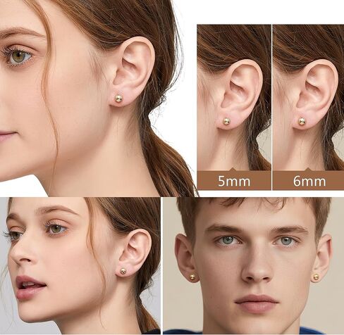 Jiamiaoi 18K White Gold Plated Polished Ball Stud Earrings Hypoallergenic Nickel Free Earrings 925 Sterling Silver Ball Earrings Simple Earrings Round Stud Earrings for Men Women in Kuwait