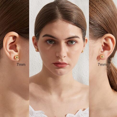 Jiamiaoi 18K White Gold Plated Polished Ball Stud Earrings Hypoallergenic Nickel Free Earrings 925 Sterling Silver Ball Earrings Simple Earrings Round Stud Earrings for Men Women in Kuwait