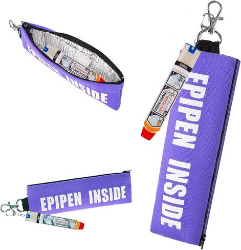 عبوتان من حقيبة حمل EpiPen، حقيبة حمل Epipen معزولة مع ملصق 2 قطعة، حافظة قلم EpiPen رفيعة تناسب قلم EpiPen واحد، جهاز استنشاق الربو، Auvi-Q، دواء الحساسية، حامل قلم EpiPen للسفر للبالغين أو الأطفال (أسود) in Kuwait