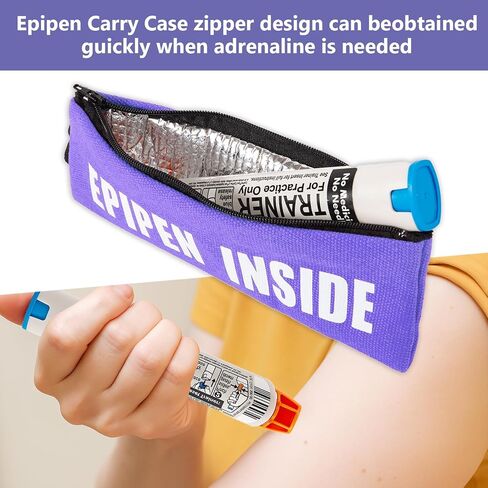 عبوتان من حقيبة حمل EpiPen، حقيبة حمل Epipen معزولة مع ملصق 2 قطعة، حافظة قلم EpiPen رفيعة تناسب قلم EpiPen واحد، جهاز استنشاق الربو، Auvi-Q، دواء الحساسية، حامل قلم EpiPen للسفر للبالغين أو الأطفال (أسود) in Kuwait