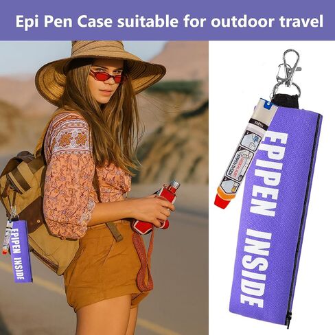 عبوتان من حقيبة حمل EpiPen، حقيبة حمل Epipen معزولة مع ملصق 2 قطعة، حافظة قلم EpiPen رفيعة تناسب قلم EpiPen واحد، جهاز استنشاق الربو، Auvi-Q، دواء الحساسية، حامل قلم EpiPen للسفر للبالغين أو الأطفال (أسود) in Kuwait