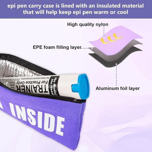 عبوتان من حقيبة حمل EpiPen، حقيبة حمل Epipen معزولة مع ملصق 2 قطعة، حافظة قلم EpiPen رفيعة تناسب قلم EpiPen واحد، جهاز استنشاق الربو، Auvi-Q، دواء الحساسية، حامل قلم EpiPen للسفر للبالغين أو الأطفال (أسود) in Kuwait