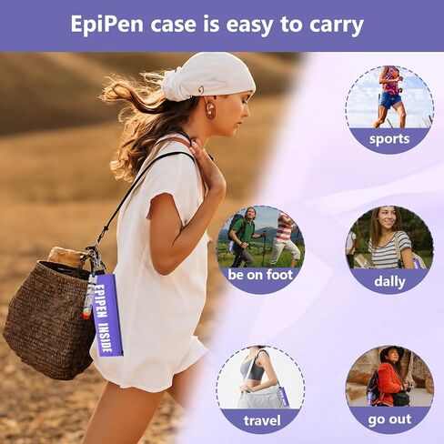 عبوتان من حقيبة حمل EpiPen، حقيبة حمل Epipen معزولة مع ملصق 2 قطعة، حافظة قلم EpiPen رفيعة تناسب قلم EpiPen واحد، جهاز استنشاق الربو، Auvi-Q، دواء الحساسية، حامل قلم EpiPen للسفر للبالغين أو الأطفال (أسود) in Kuwait