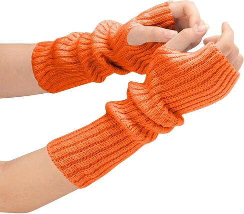 Women's Long Fingerless Gloves Fashion Stretch Arm Warmers Knit Arm Sleeves for Teen Girl Thumb Hole Stretchy Gloves in Saudi Arabia