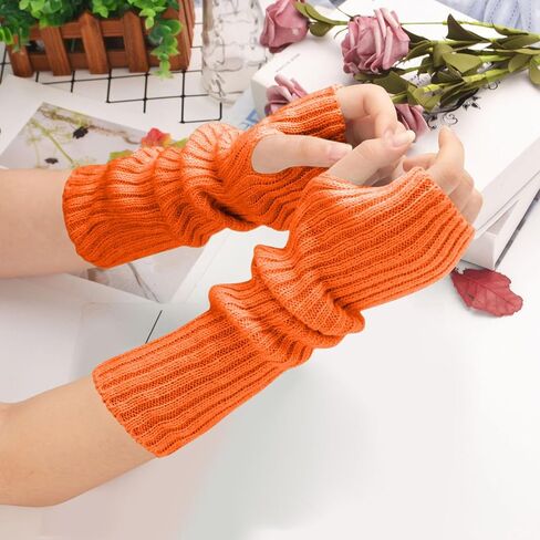 Women's Long Fingerless Gloves Fashion Stretch Arm Warmers Knit Arm Sleeves for Teen Girl Thumb Hole Stretchy Gloves in Saudi Arabia