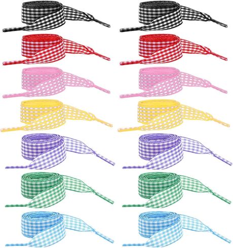 7 Pairs Gingham Shoe Laces for Women, Colorful 1.5cm Wide Ribbon Checkered Plaid Shoe Laces Replacement for Sneakers Boots Ballet Flats and DIY Hair Bands Anklets Bracelets in Saudi Arabia