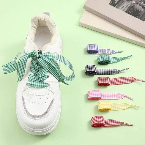 7 Pairs Gingham Shoe Laces for Women, Colorful 1.5cm Wide Ribbon Checkered Plaid Shoe Laces Replacement for Sneakers Boots Ballet Flats and DIY Hair Bands Anklets Bracelets in Saudi Arabia