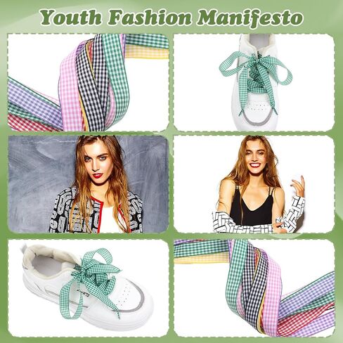 7 Pairs Gingham Shoe Laces for Women, Colorful 1.5cm Wide Ribbon Checkered Plaid Shoe Laces Replacement for Sneakers Boots Ballet Flats and DIY Hair Bands Anklets Bracelets in Saudi Arabia