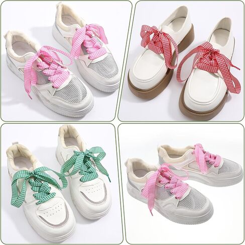 7 Pairs Gingham Shoe Laces for Women, Colorful 1.5cm Wide Ribbon Checkered Plaid Shoe Laces Replacement for Sneakers Boots Ballet Flats and DIY Hair Bands Anklets Bracelets in Saudi Arabia
