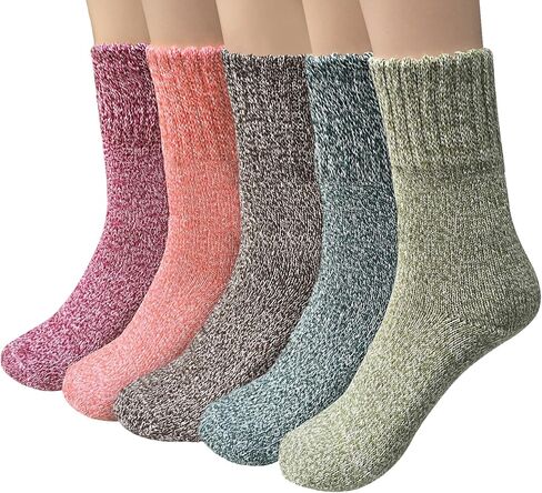 YSense Pack of 5 Womens Wool Socks Winter Warm Hiking Socks Casual Calf Athletic Socks Gifts in Kuwait
