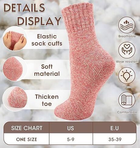 YSense Pack of 5 Womens Wool Socks Winter Warm Hiking Socks Casual Calf Athletic Socks Gifts in Kuwait