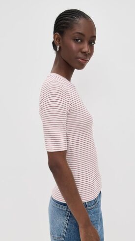 Vince Women's Striped Elbow Sleeve Crew Tee in Saudi Arabia