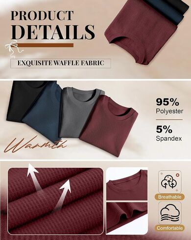 3 Pack Women's 3/4 Sleeve Waffle Knit Tops Oversized Crewneck T-Shirts Loose Casual Blouses Side Split Tees in Saudi Arabia