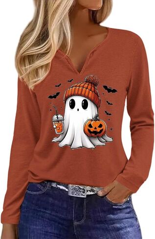 Notch Neck Fall T-Shirt for Women Family Halloween Thanksgiving Tops Thankful Pumpkin Turkey Tees in Kuwait