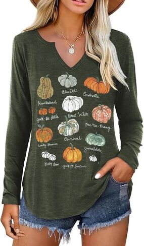 Notch Neck Fall T-Shirt for Women Family Halloween Thanksgiving Tops Thankful Pumpkin Turkey Tees in Kuwait