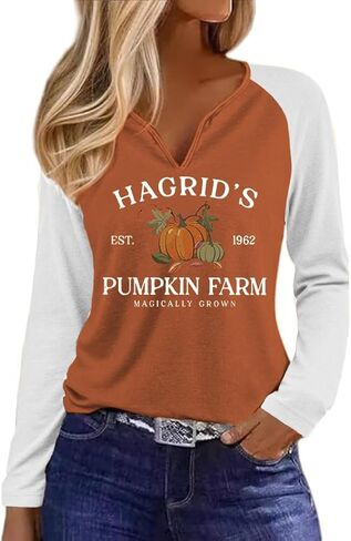 Notch Neck Fall T-Shirt for Women Family Halloween Thanksgiving Tops Thankful Pumpkin Turkey Tees in Kuwait