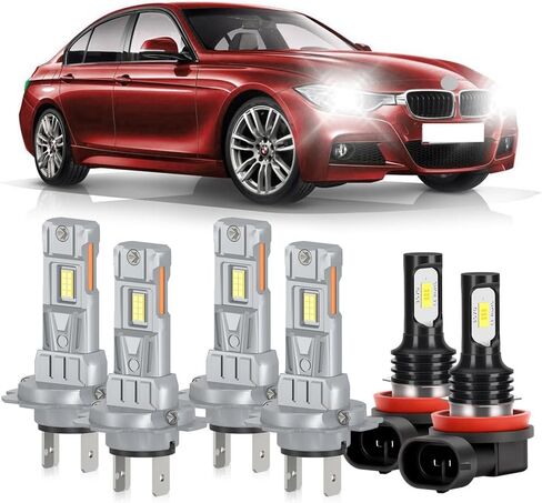مناسب لمصابيح BMW 328i 2007-2016، H7 شعاع عالٍ + H7 شعاع منخفض + مجموعة مصابيح ضباب H11، 20000LM فائقة السطوع، 6000K توصيل وتشغيل أبيض، 6 قطع in Kuwait