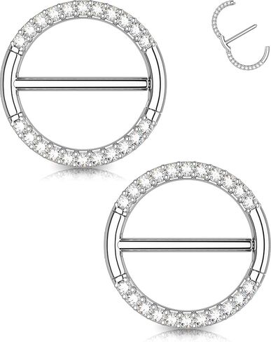 OUFER Nipple Piercing Jewelry 14G Shiny Clear CZ Round Nipple Rings, 2PCS 316L Surgical Steel Nipple Barbell Hoops, 14MM Nipple Piercing Kit For Women in Saudi Arabia