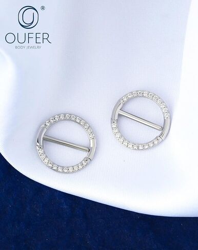 OUFER Nipple Piercing Jewelry 14G Shiny Clear CZ Round Nipple Rings, 2PCS 316L Surgical Steel Nipple Barbell Hoops, 14MM Nipple Piercing Kit For Women in Saudi Arabia