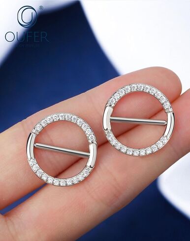 OUFER Nipple Piercing Jewelry 14G Shiny Clear CZ Round Nipple Rings, 2PCS 316L Surgical Steel Nipple Barbell Hoops, 14MM Nipple Piercing Kit For Women in Saudi Arabia