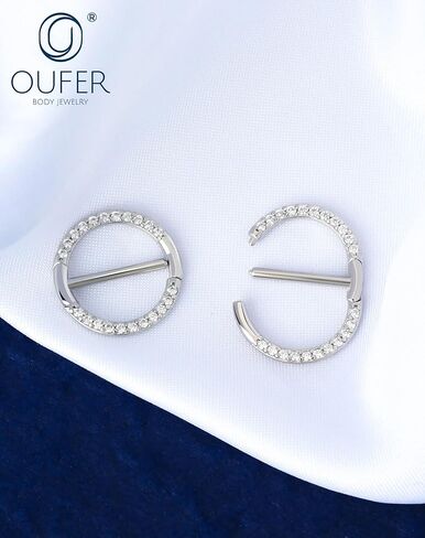 OUFER Nipple Piercing Jewelry 14G Shiny Clear CZ Round Nipple Rings, 2PCS 316L Surgical Steel Nipple Barbell Hoops, 14MM Nipple Piercing Kit For Women in Saudi Arabia